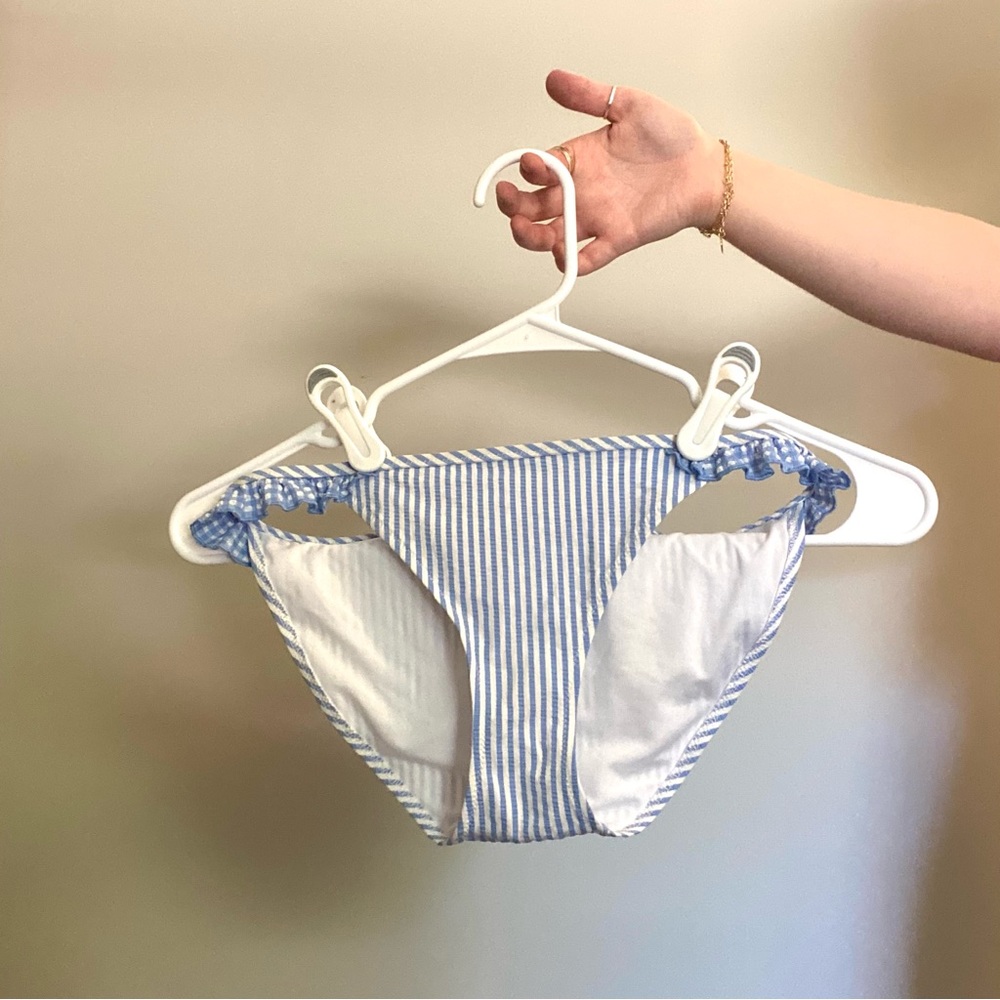 AERIE AMERICAN EAGLE XS Blue and White Stripe Gingham Bikini Bottoms